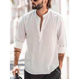 Solid Cotton Men's Long Sleeve Retro Medieval Henley Shirt Casual Beach Tops Festival Party Dress Shirt Solid Tee Shirt V-Neck Tops For Men