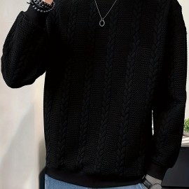 Men's Jacquard Round Neck Sweatshirt, Loose Trendy Pullover, Men's Clothing For Autumn Winter