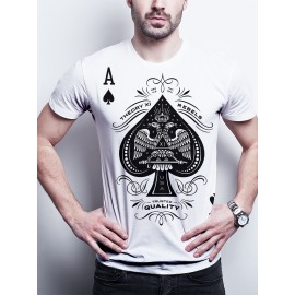 Spade A Print, Men's Graphic Design Crew Neck Active T-shirt, Casual Comfy Tees For Summer, Men's Clothing Tops For Daily Gym Workout Running