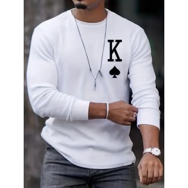 Letter K Print Long Sleeve Sports Shirt, Men's Casual Crew Neck Sport T-shirt