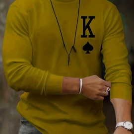 Letter K Print Long Sleeve Sports Shirt, Men's Casual Crew Neck Sport T-shirt