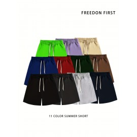 Various Color Classic Design Comfy Shorts, Men's Casual Solid Color Slightly Stretch Elastic Waist Drawstring Shorts For Summer