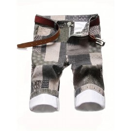 Men's Casual Stars Print Trendy Cotton Jean Shorts Shopping Dating Mid Pants