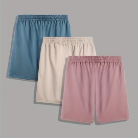 3pcs Classic Design Casual Cotton Slightly Stretch Drawstring Shorts, Men's Shorts For Summer
