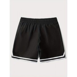 Letter Print Chevron Quick Drying Comfy Shorts, Men's Casual Waist Drawstring Shorts For Summer Gym Workout Training