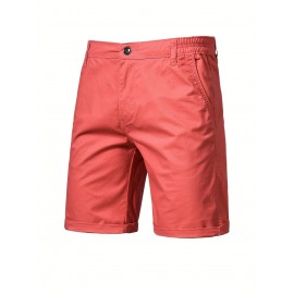 Men's Classic Fit Cotton Twill Flat Front Solid Chino Short With Slant Pockets And Elastic Waist