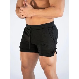 Quick Drying Comfy Shorts, Men's Casual Slightly Stretch Waist Drawstring Shorts For Summer Gym Workout Training