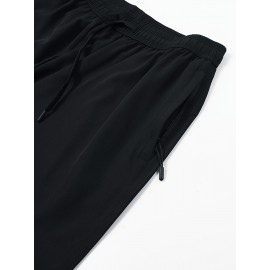 Men's Breathable Solid Quick Dry Shorts With Side Pockets, Summer Drawstring Elastic Waist Loose Fit Shorts For Running, Fitness, Training