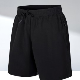 Men's Breathable Solid Quick Dry Shorts With Side Pockets, Summer Drawstring Elastic Waist Loose Fit Shorts For Running, Fitness, Training