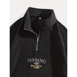 Men's Stylish Loose Pattern Sweatshirt, Casual Breathable Lapel Long Sleeve Zip Up Top For City Walk Street Hanging Outdoor Activities