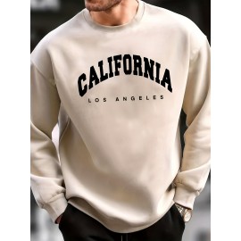 California Print Trendy Sweatshirt, Men's Casual Graphic Design Slightly Stretch Crew Neck Pullover Sweatshirt For Autumn Winter