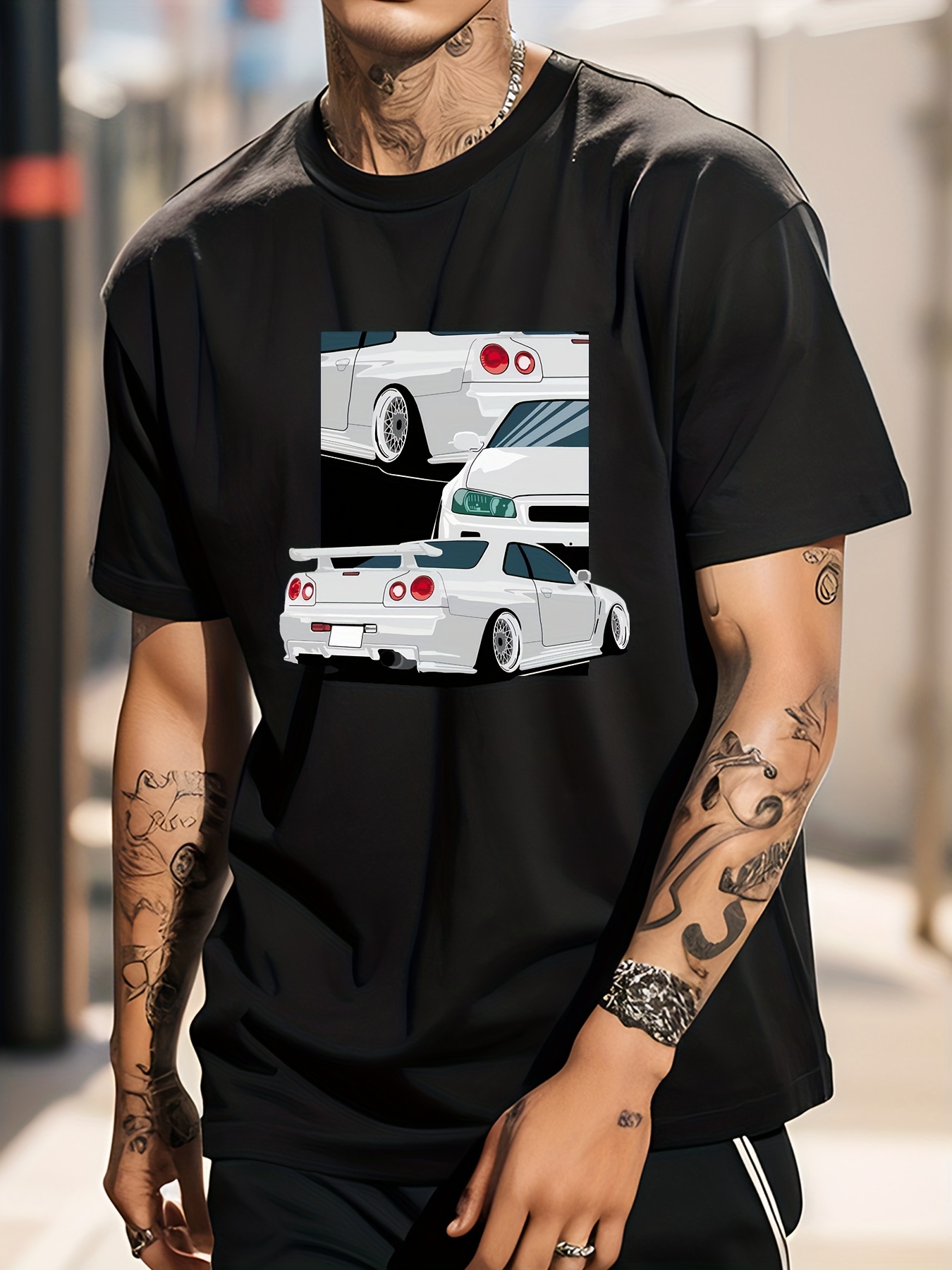 graphic design crew neck t shirt, cotton car painting print mens graphic design crew neck t shirt casual comfy tees tshirts for summer mens clothing tops for daily vacation resorts details 3