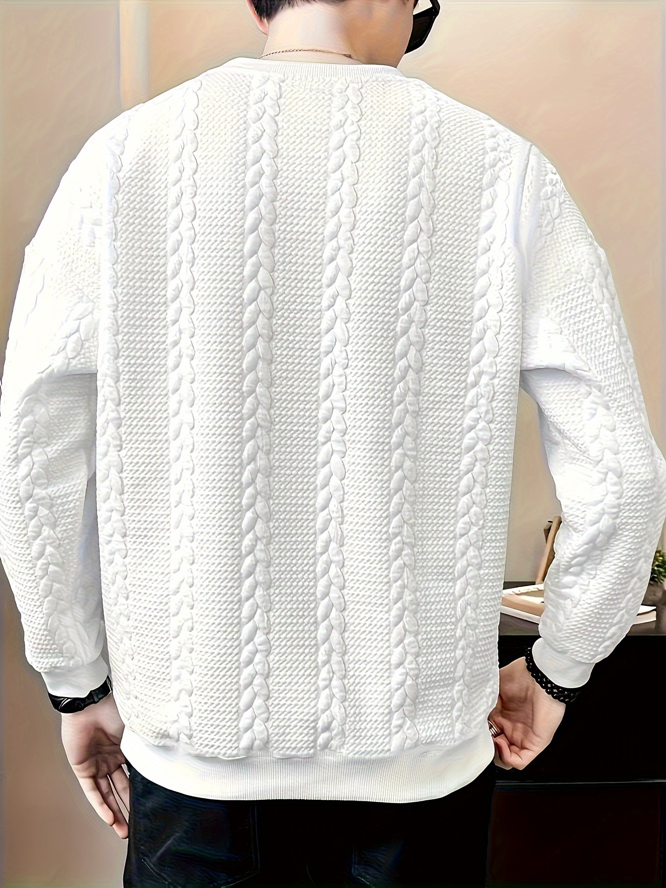 mens jacquard round neck sweatshirt loose trendy pullover mens clothing for autumn winter details 8