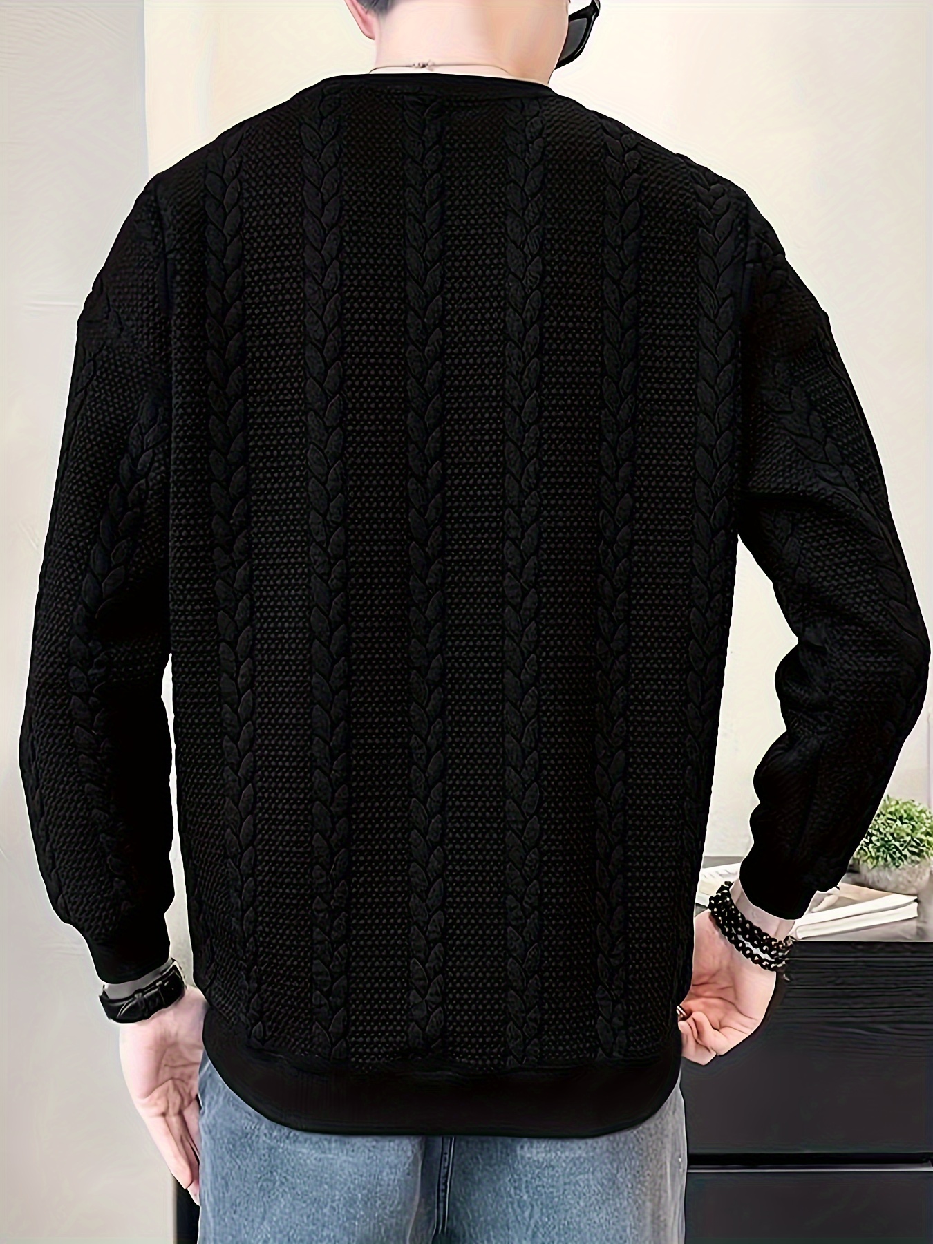 mens jacquard round neck sweatshirt loose trendy pullover mens clothing for autumn winter details 11