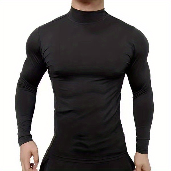 mens casual pullover shirts long sleeve slim fit basic solid lightweight turtleneck t shirt details 0