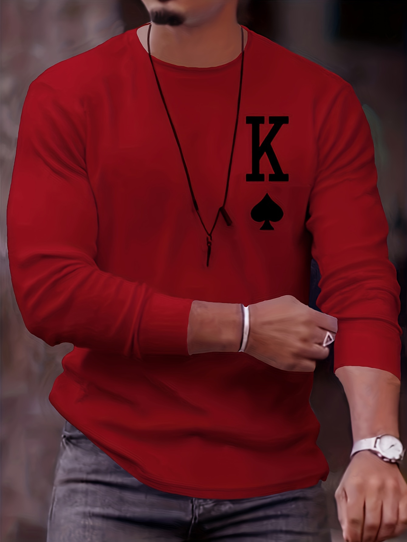 letter k print long sleeve sports shirt mens casual crew neck sport t shirt details 24