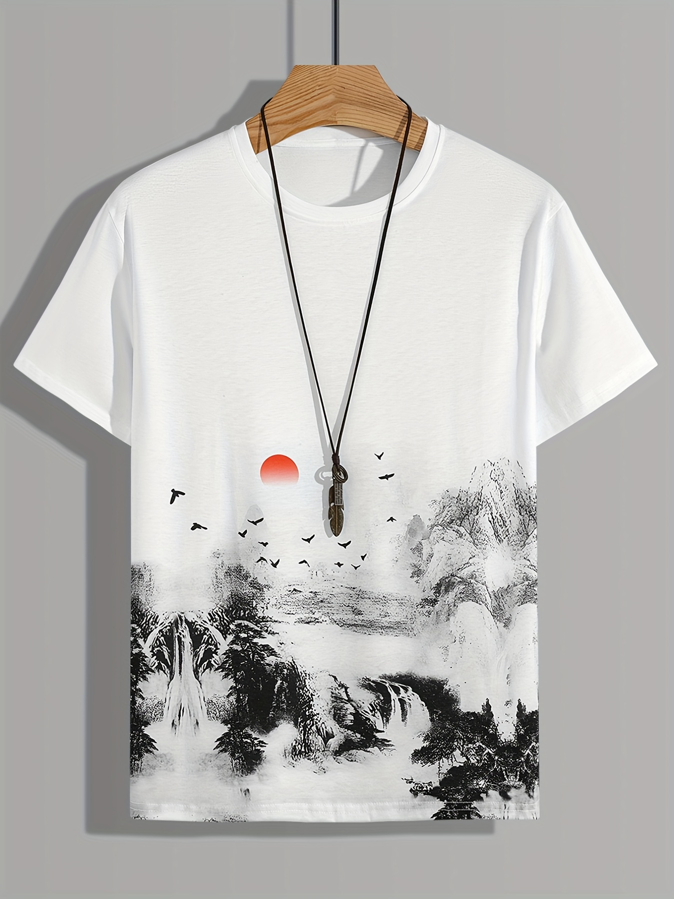 tee, mens landscape print t shirt casual and comfortable summer tee details 15