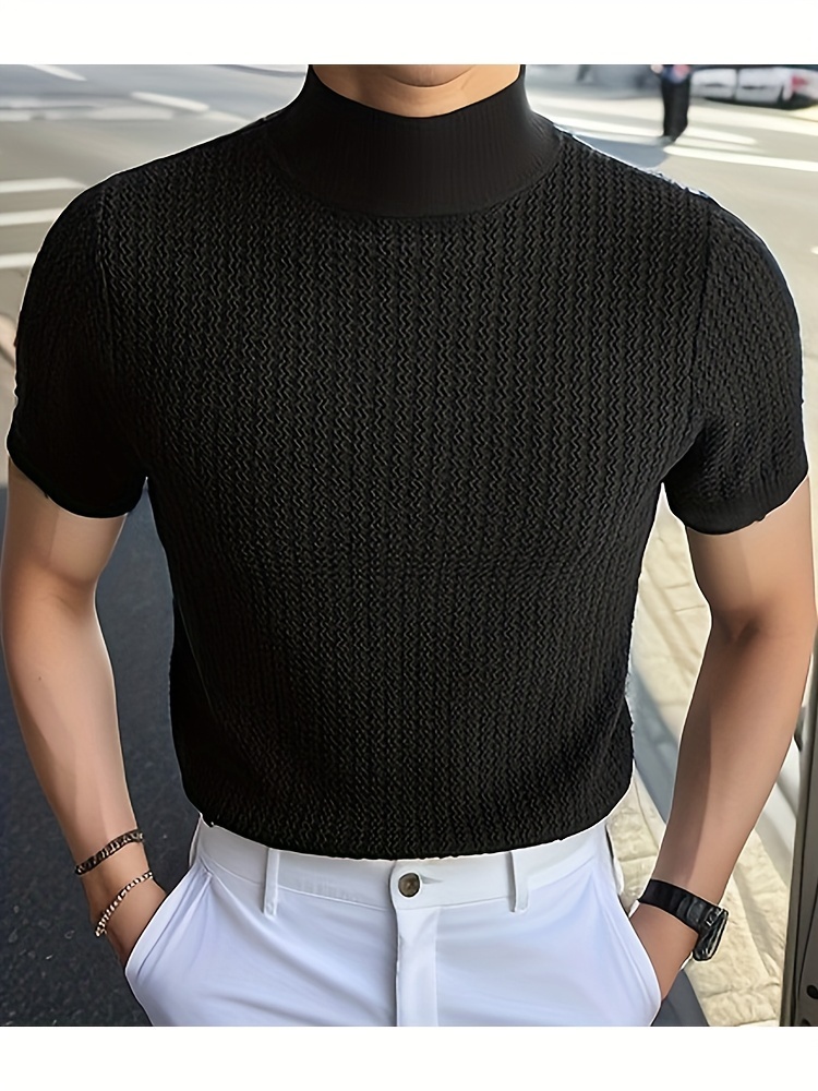 mens comfy chic turtleneck solid t shirt mens summer slim fit outdoor clothes mens clothing tops for men gift for men details 1