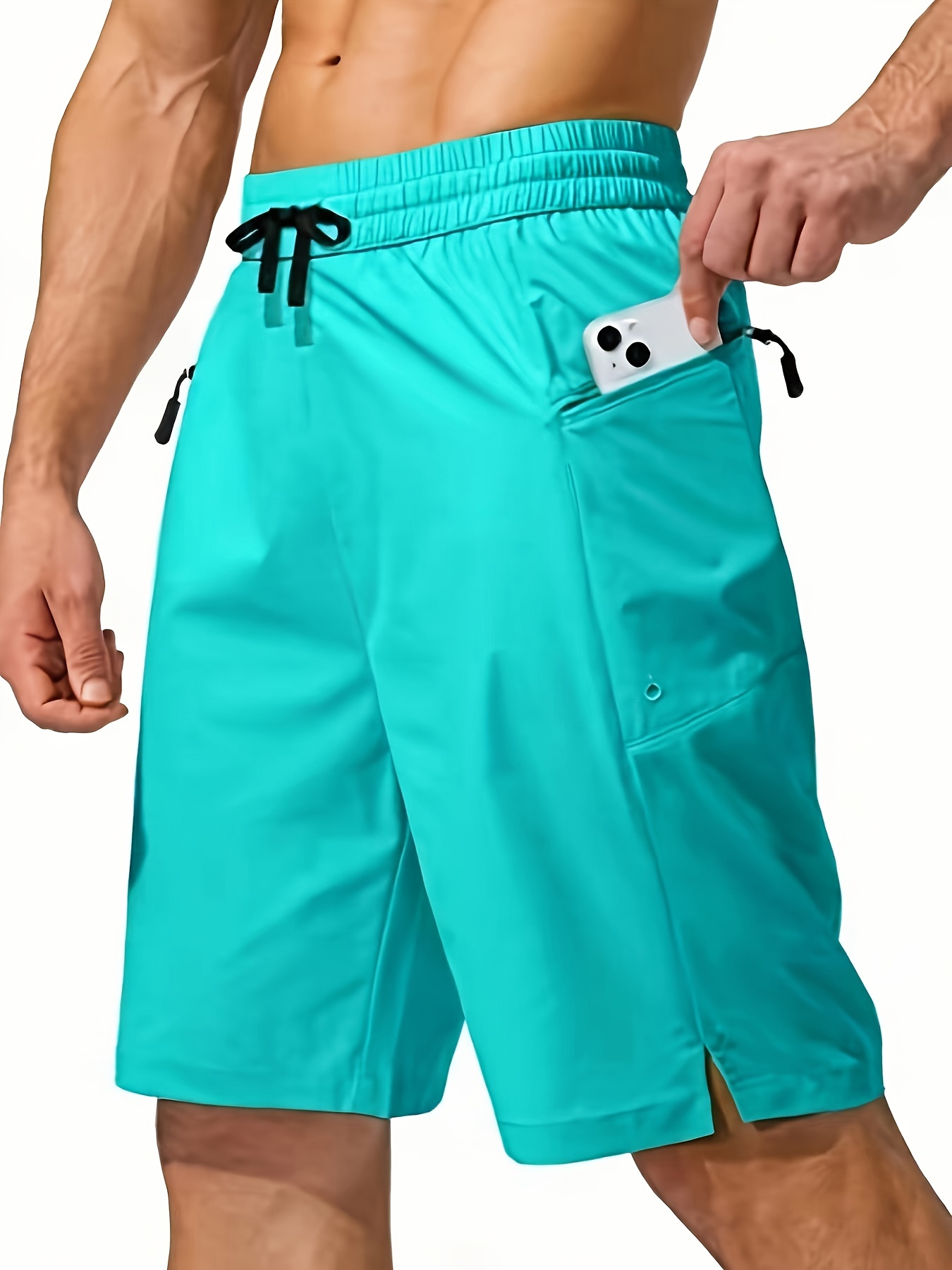 mens zip pocket sports shorts swimwear quick dry lightweight breathable uv protection beach swimming trunks no mesh lining details 30