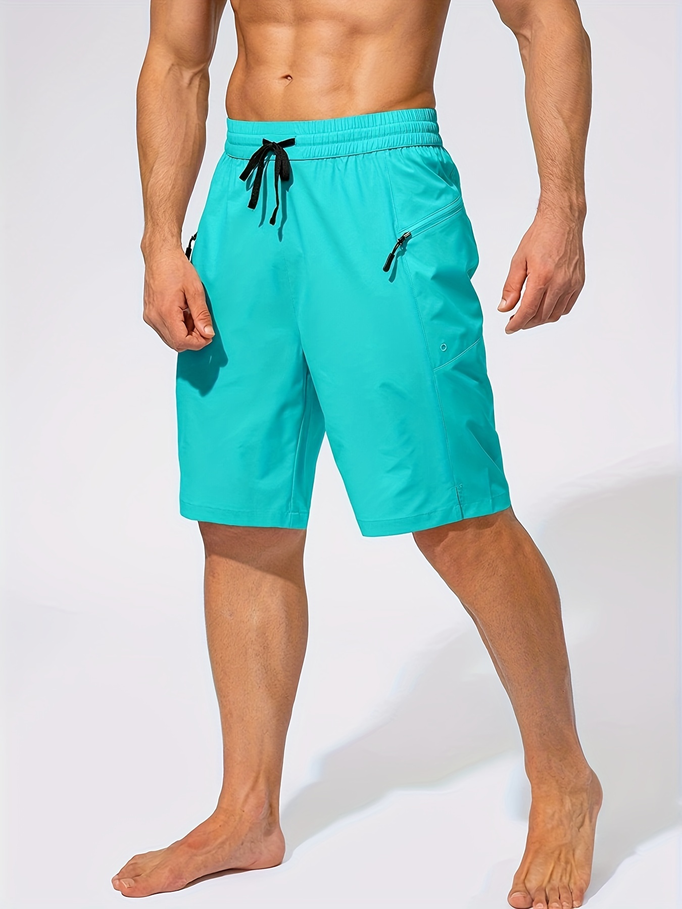 mens zip pocket sports shorts swimwear quick dry lightweight breathable uv protection beach swimming trunks no mesh lining details 31