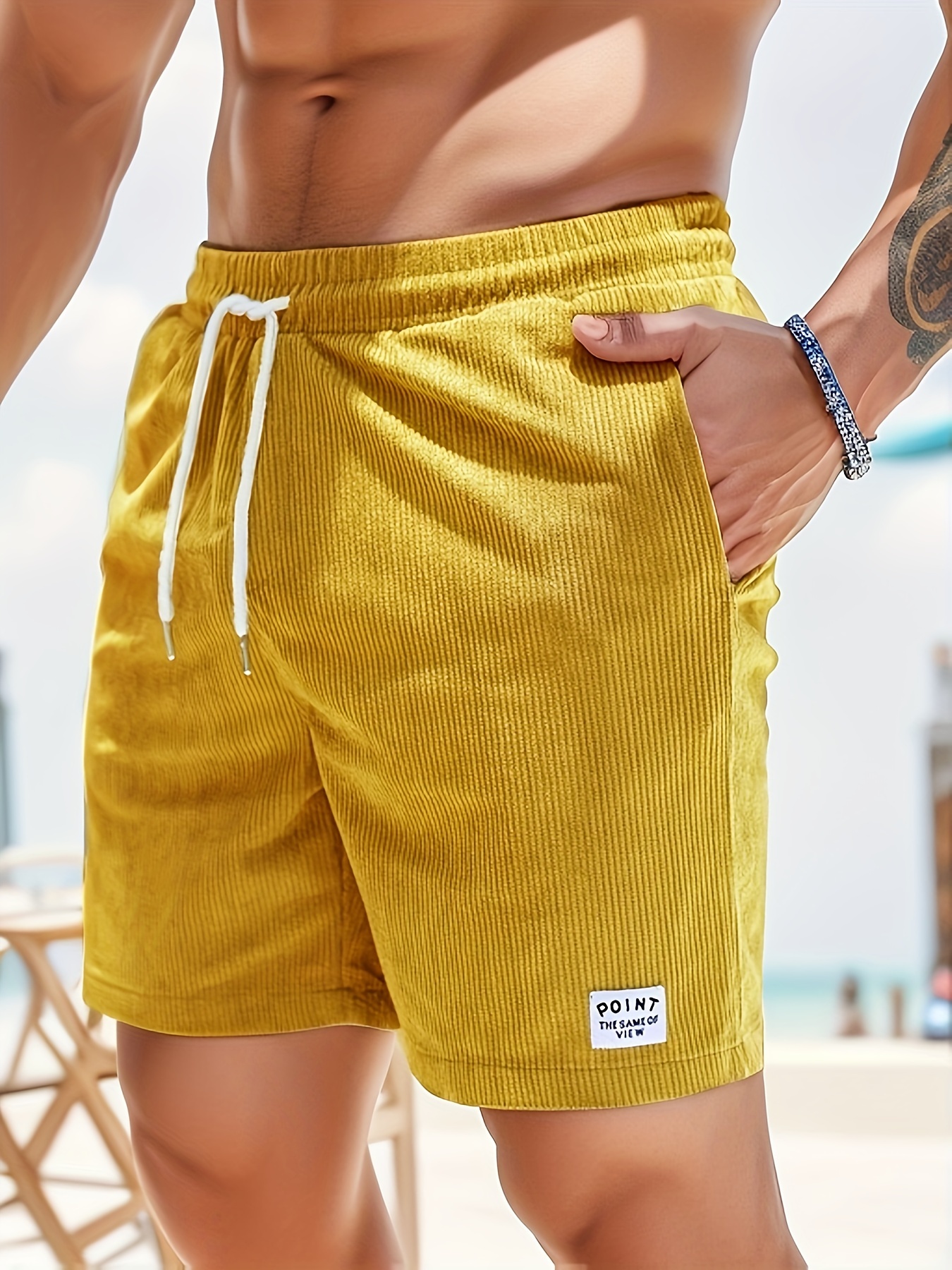 mens corduroy waist drawstring comfy shorts for summer details 0