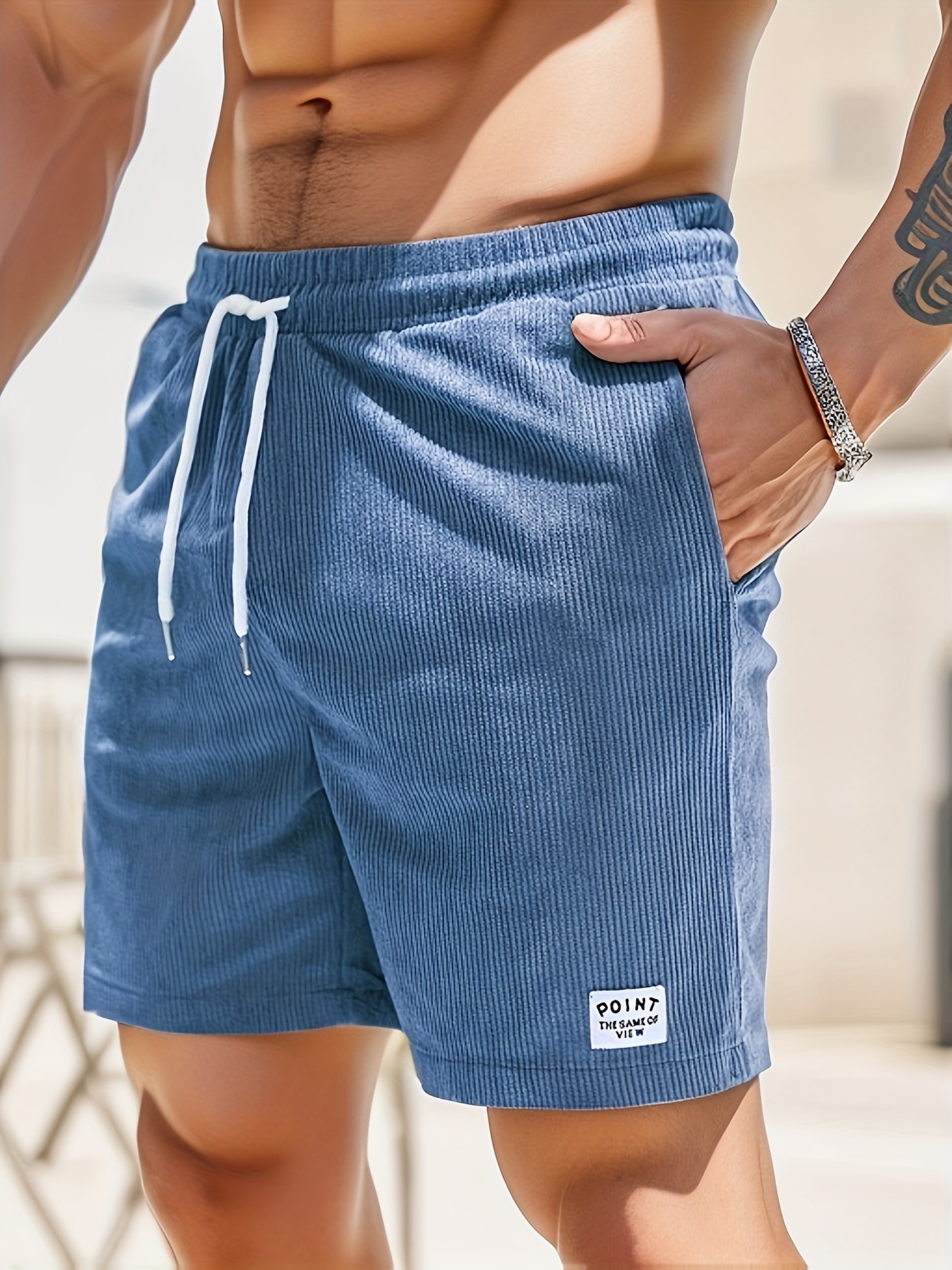 mens corduroy waist drawstring comfy shorts for summer details 5