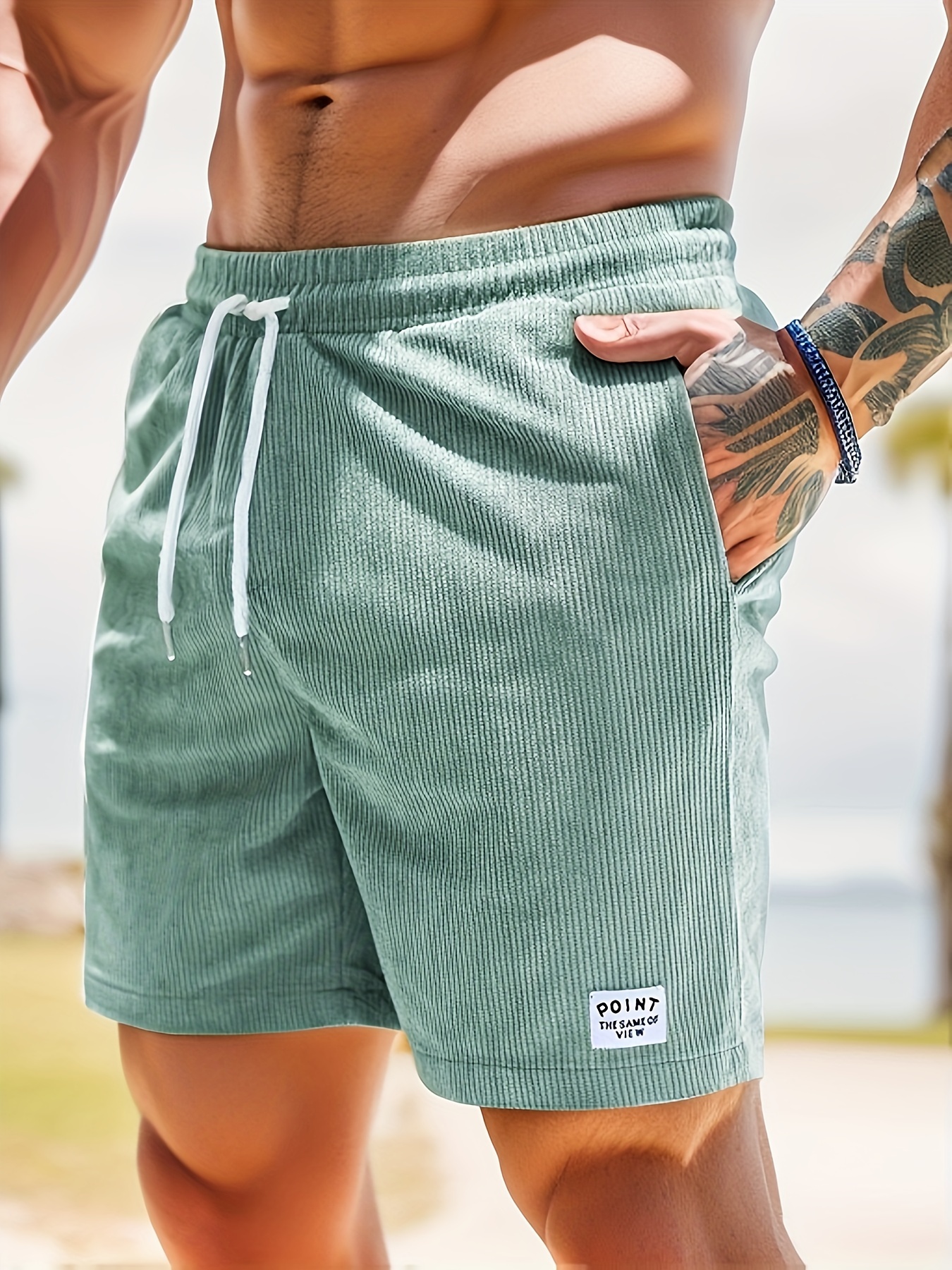 mens corduroy waist drawstring comfy shorts for summer details 10