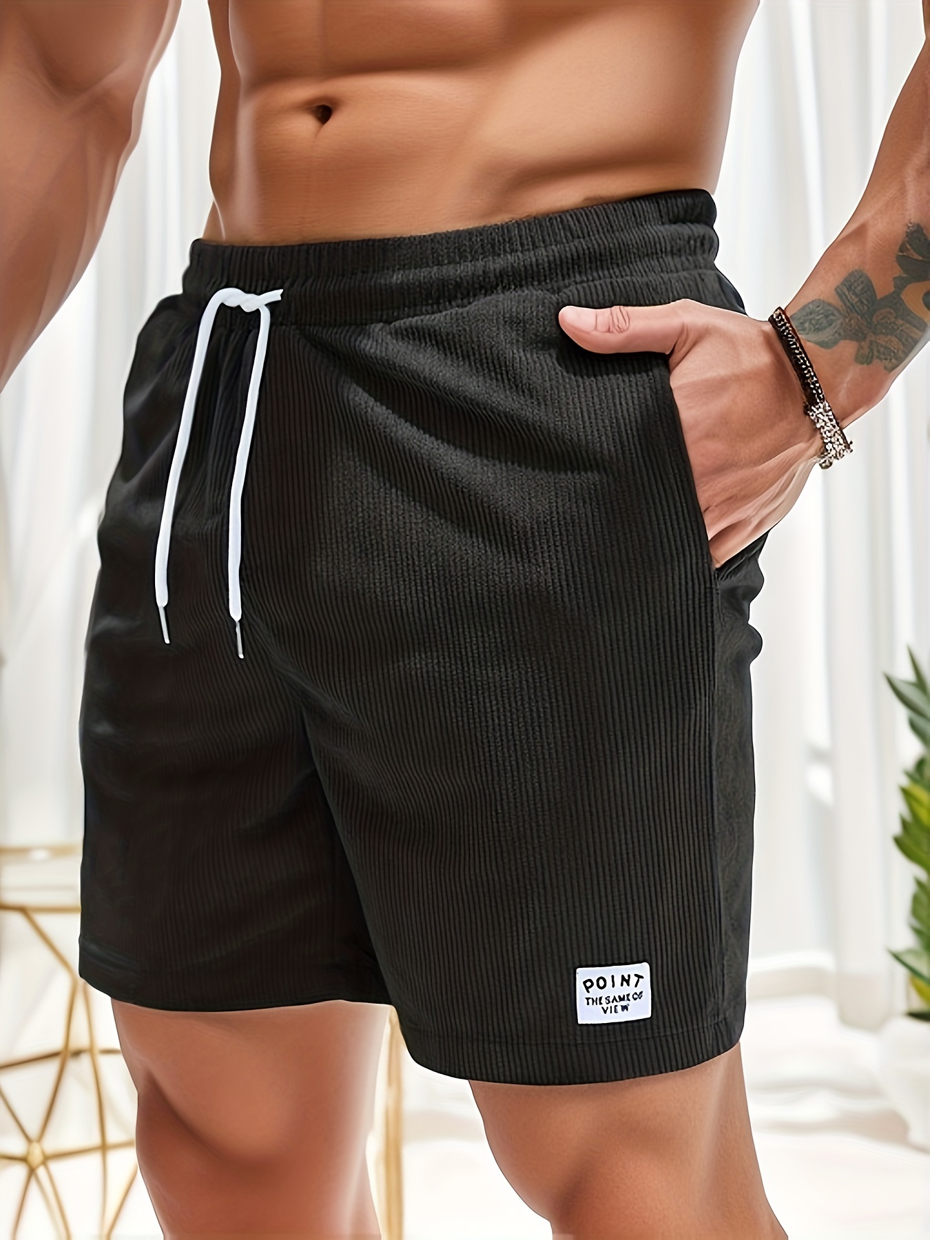 mens corduroy waist drawstring comfy shorts for summer details 25