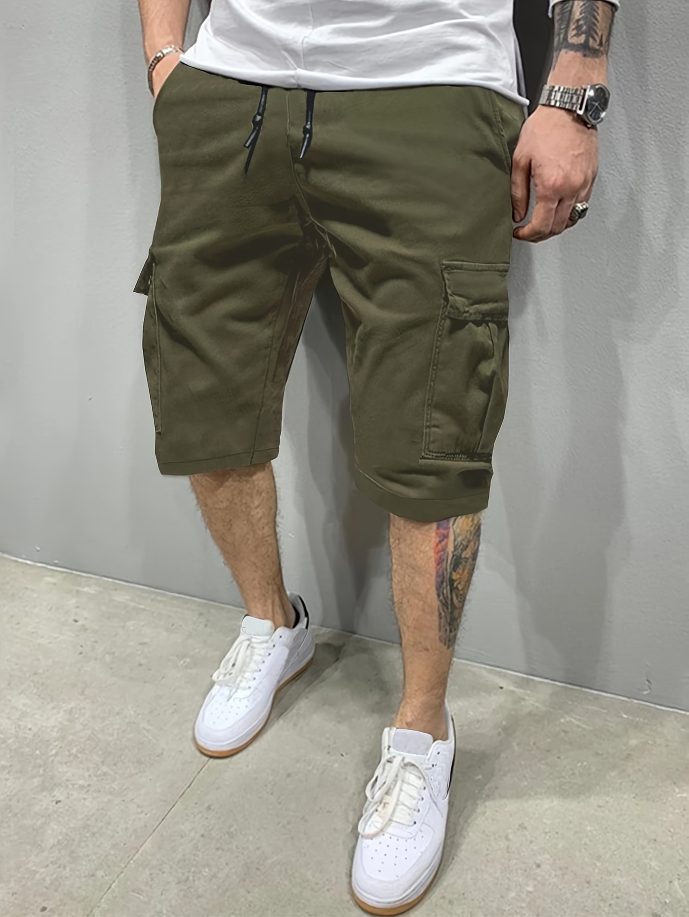 mens stylish loose solid cargo shorts with pockets active breathable comfy drawstring shorts for hiking jogging cycling outdoor fitness workout details 17