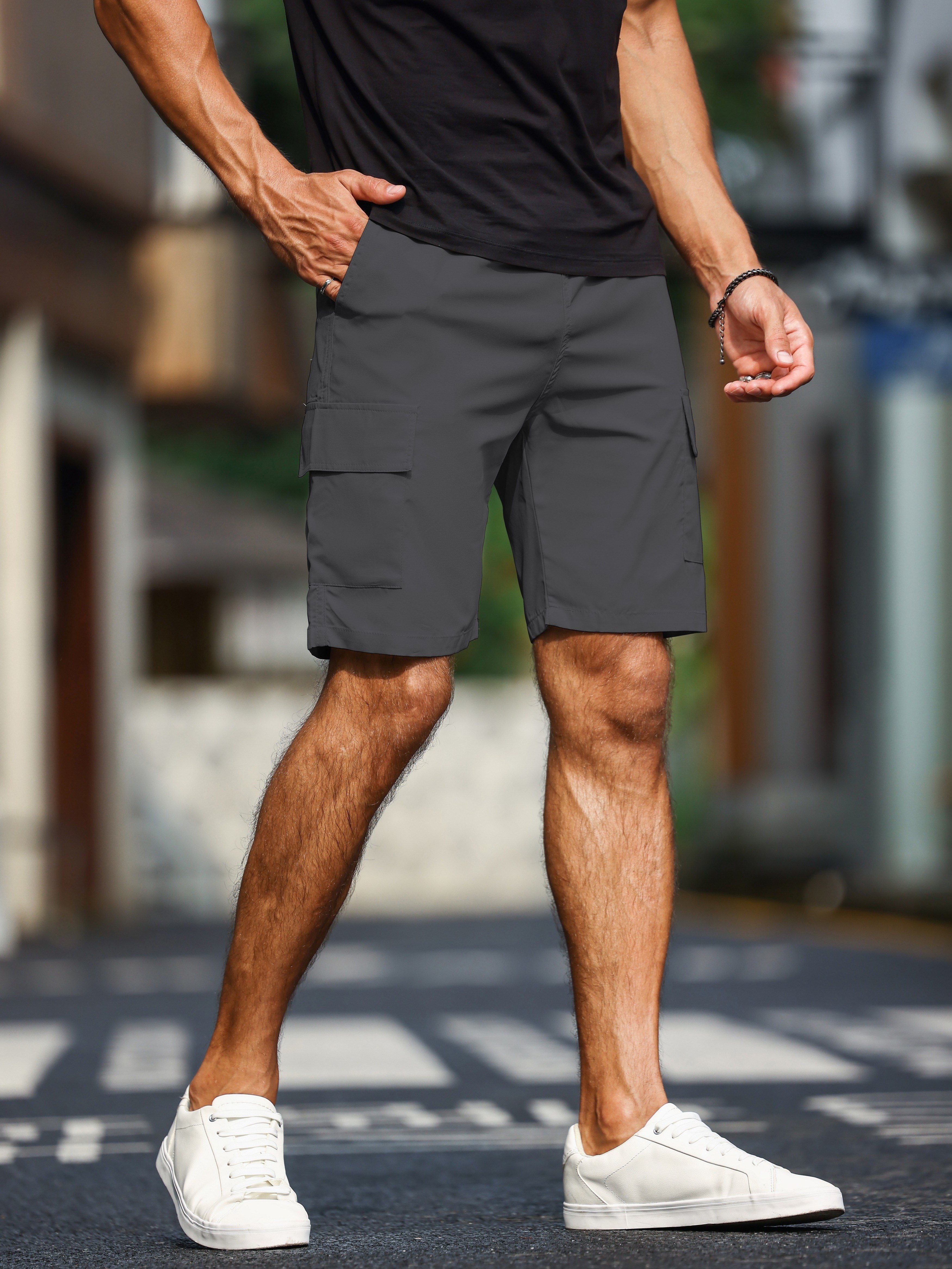 mens plain casual comfy cargo shorts summer clothing details 3