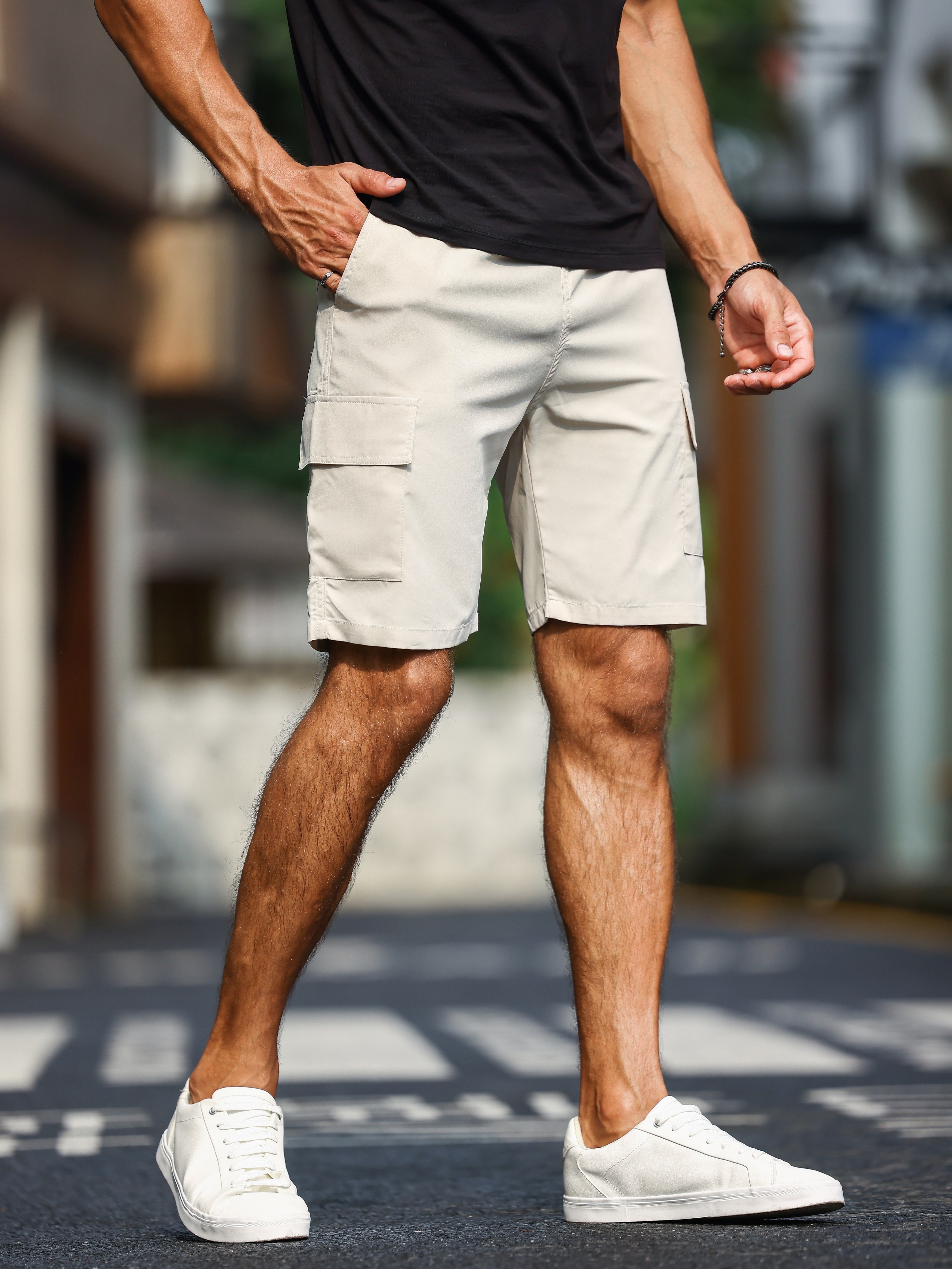 mens plain casual comfy cargo shorts summer clothing details 17