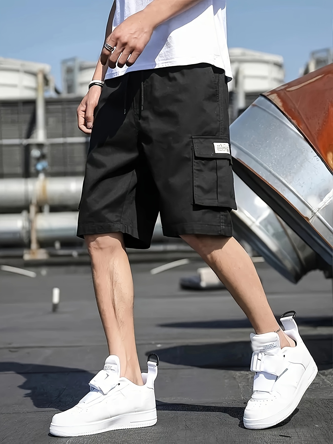 mens multi pocket cargo shorts casual waist drawstring cargo shorts for summer details 14