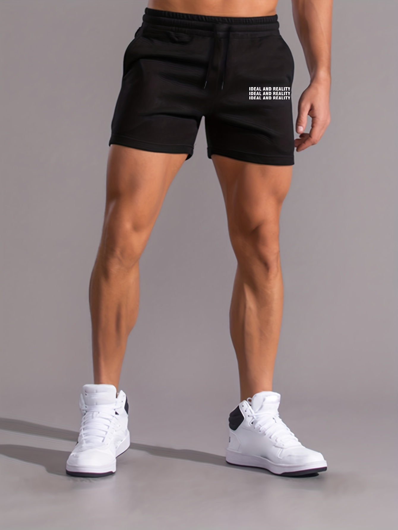 letter print comfy shorts mens casual slightly stretch elastic waist drawstring shorts for summer basketball beach resort details 1