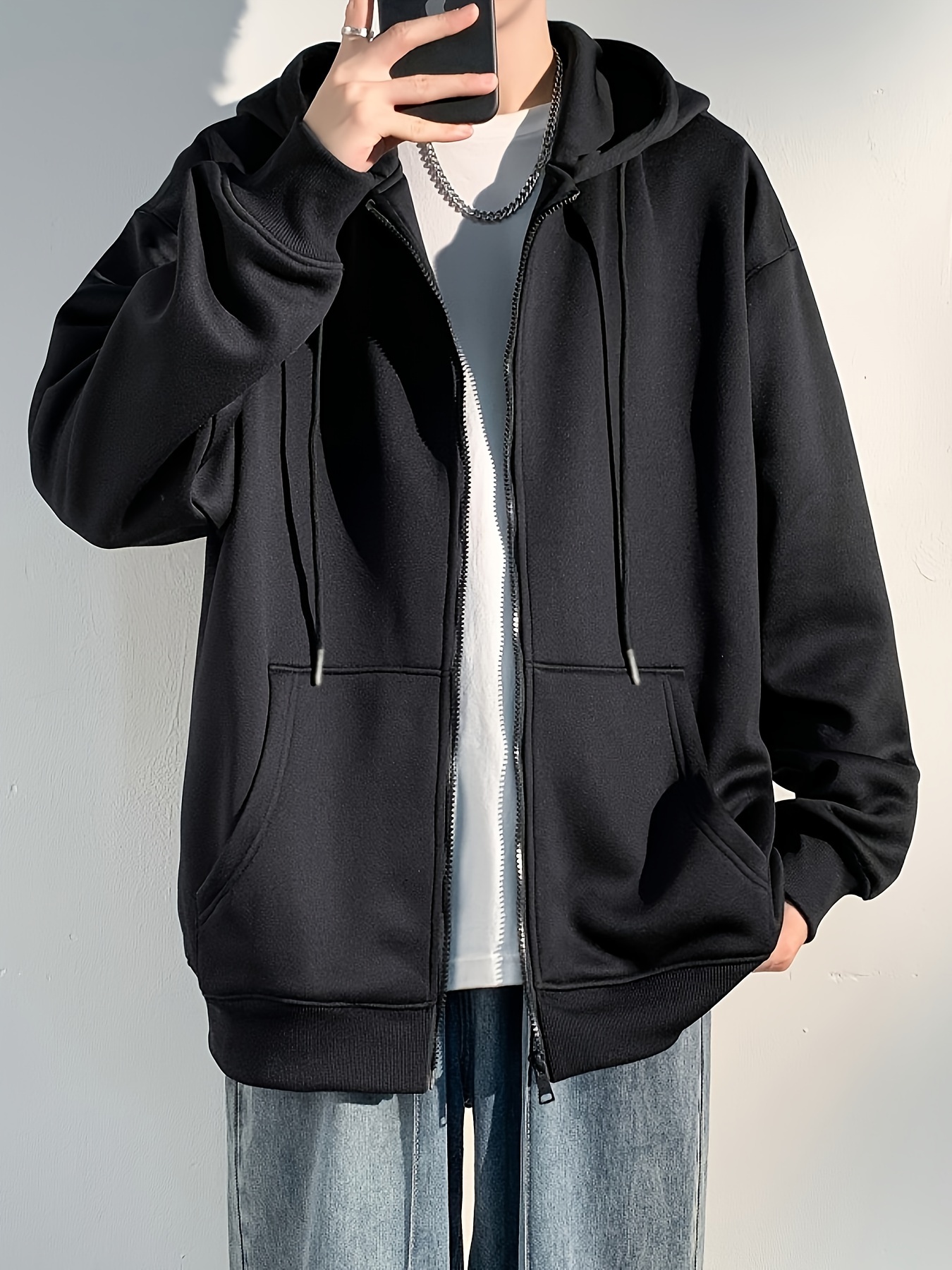 hooded coat, mens hooded jacket casual long sleeve hoodies with zipper gym sports hooded coat for spring fall details 28