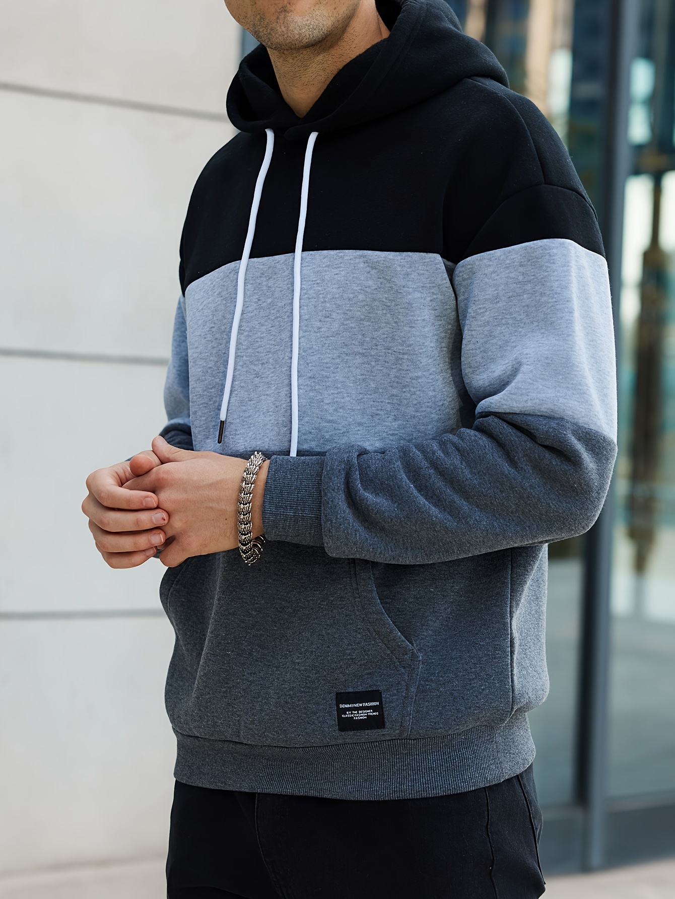 cool color block hoodies for men mens casual design hooded sweatshirt with kangaroo pocket streetwear for winter fall as gifts details 2