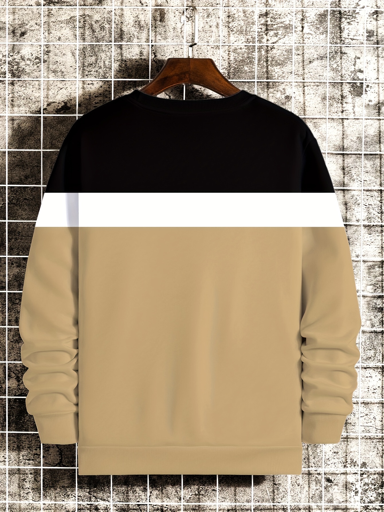 color block trendy sweatshirt mens casual graphic design slightly stretch crew neck pullover sweatshirt for autumn winter details 3