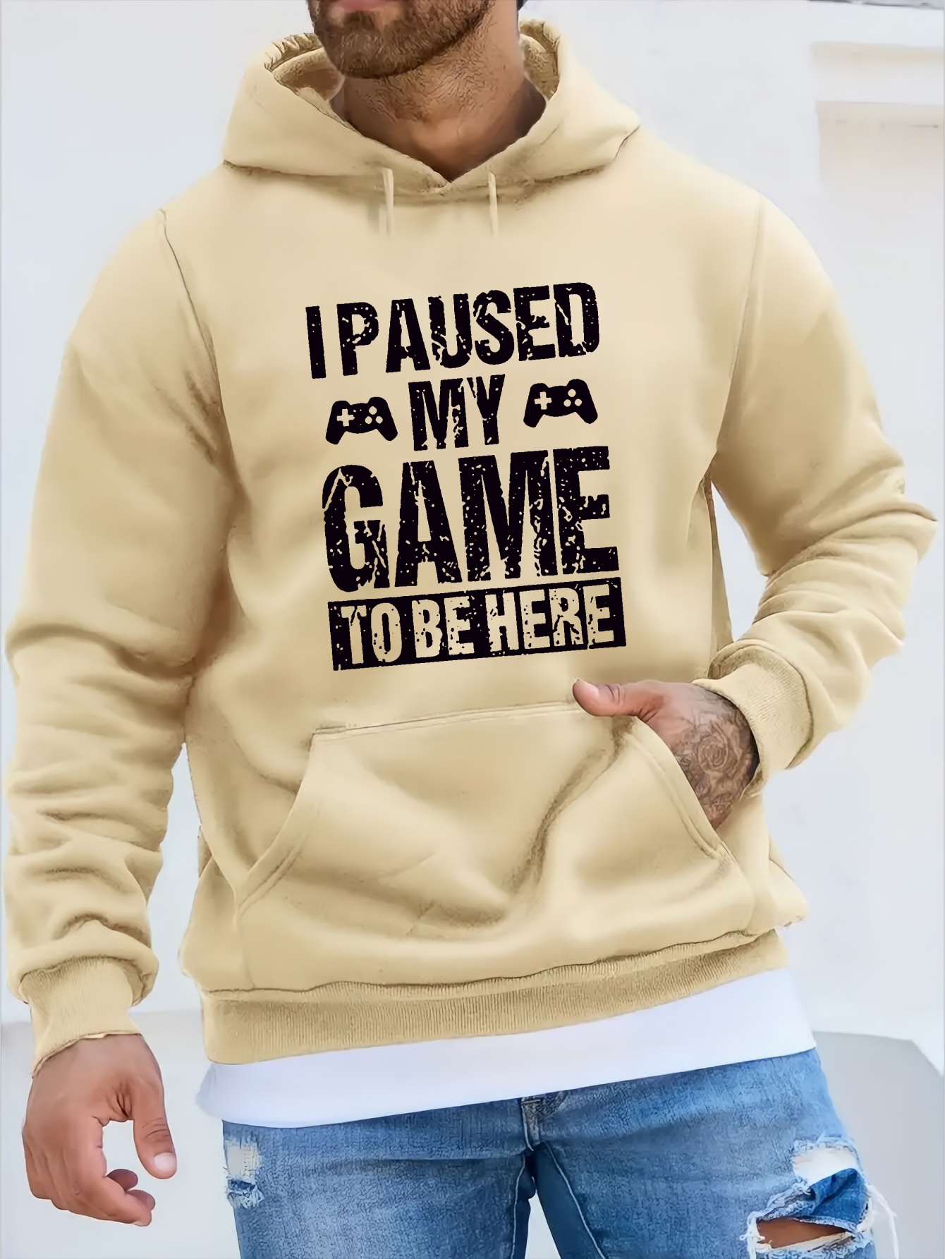 funny i paused my game print hoodie cool hoodies for men mens casual graphic design pullover hooded sweatshirt with kangaroo pocket streetwear for winter fall as gifts details 21